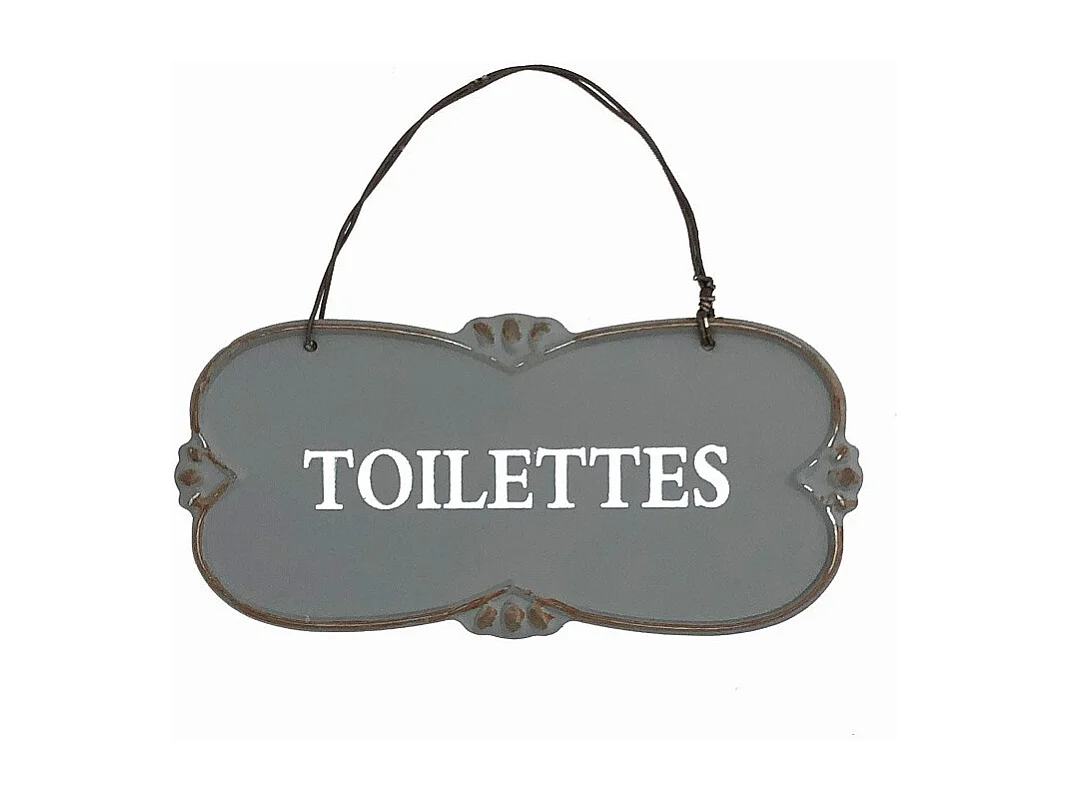 Plaque de porte décorative vintage de toilettes en métal gris 22x10cm