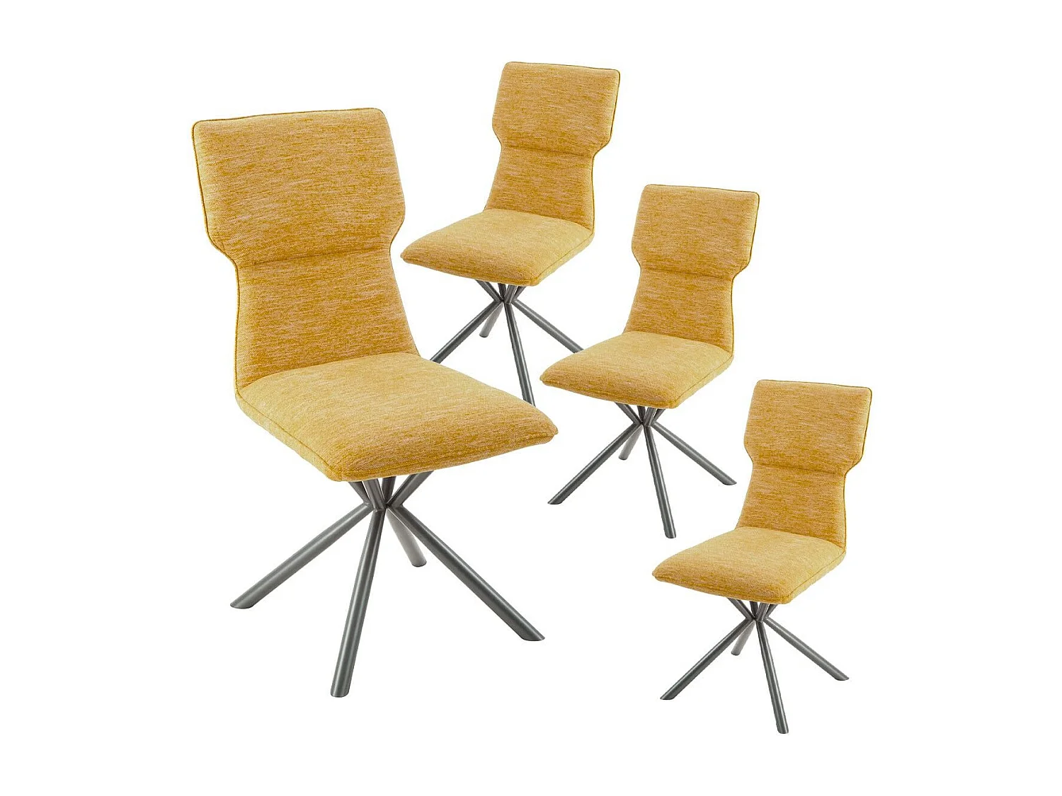 Lot de 4 chaises design en tissu chiné jaune et piètement étoile métal noir - ASTER