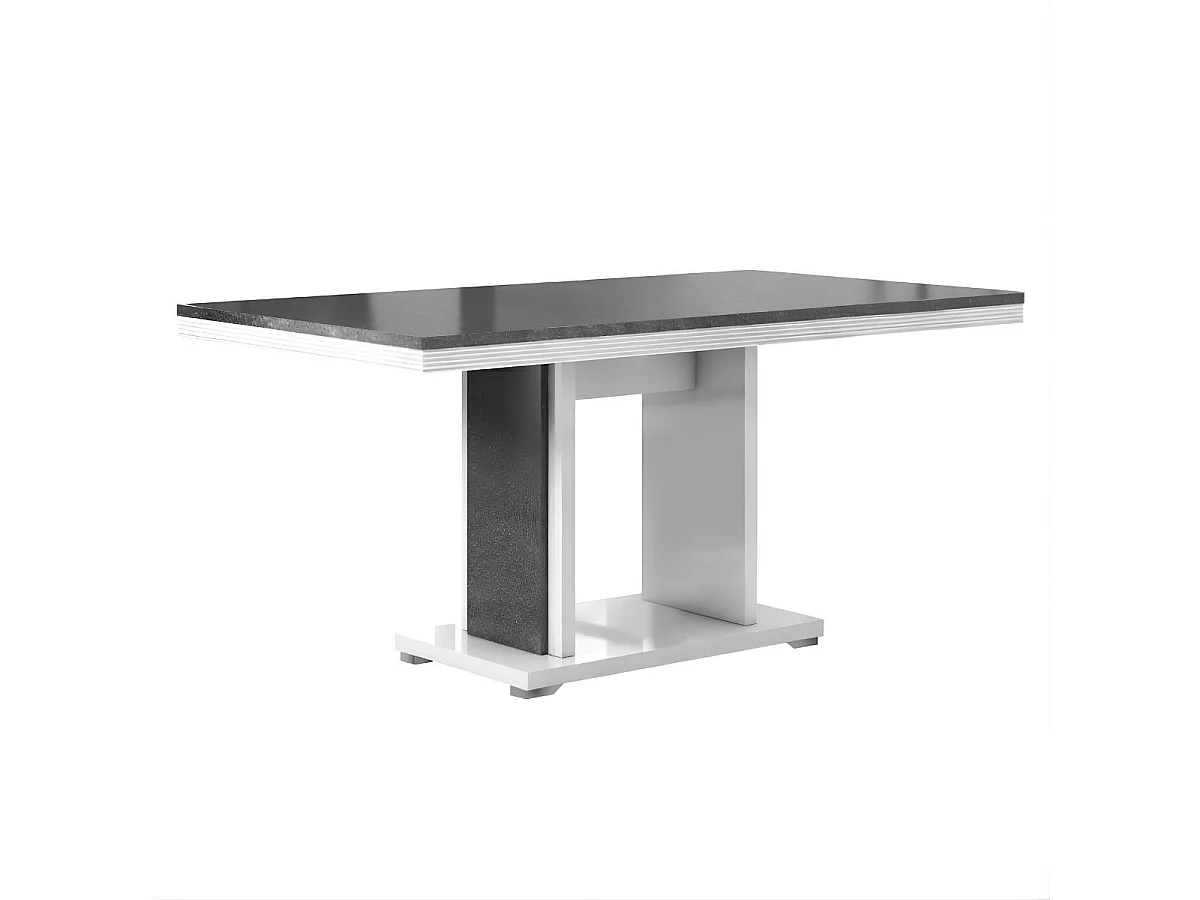 Table repas 160x90cm pied central laqué blanc et imitation granit gris - NEWELL