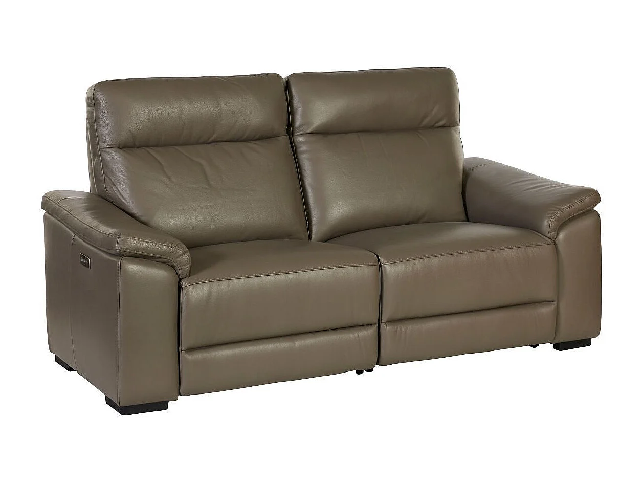 Canapé Relax Electrique 3 Places en cuir taupe foncé - STANLEY