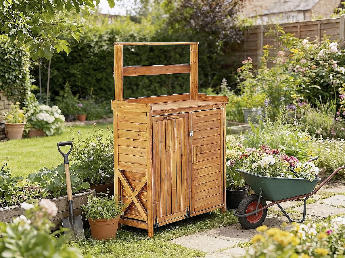 Gartenabfalleimer mit Holzaufbewahrung "Lou" - 103 x 42 x 152 cm - Braun