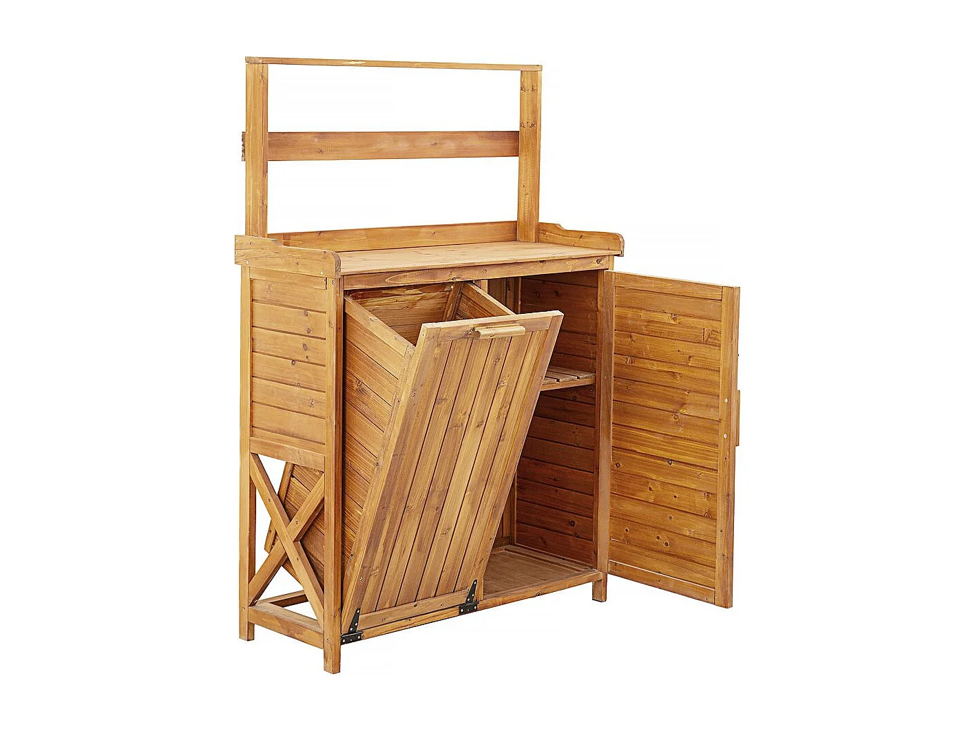 Gartenabfalleimer mit Holzaufbewahrung "Lou" - 103 x 42 x 152 cm - Braun