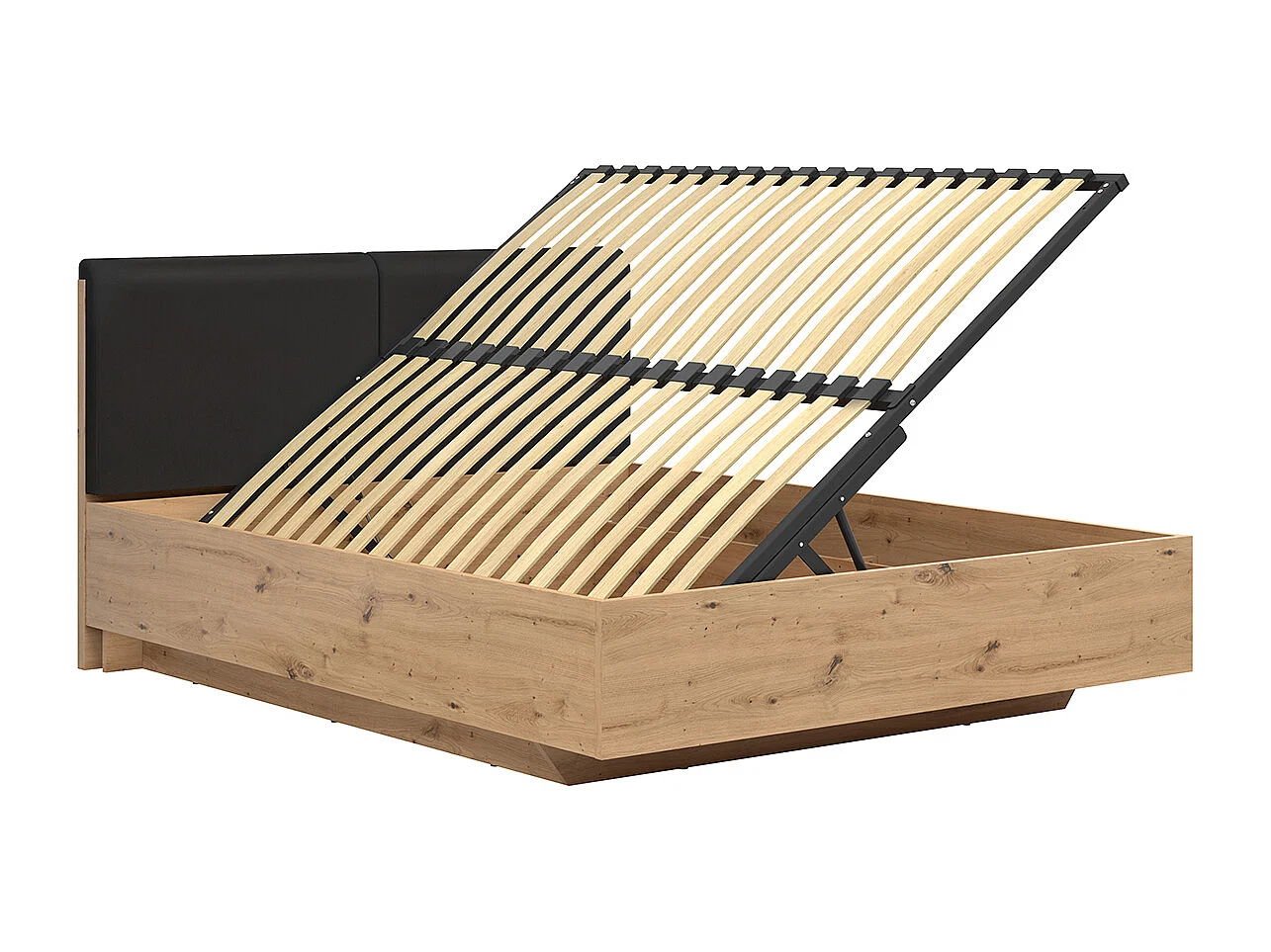 Lit coffre 160x200 ouverture latérale sommier inclus Mao Bois