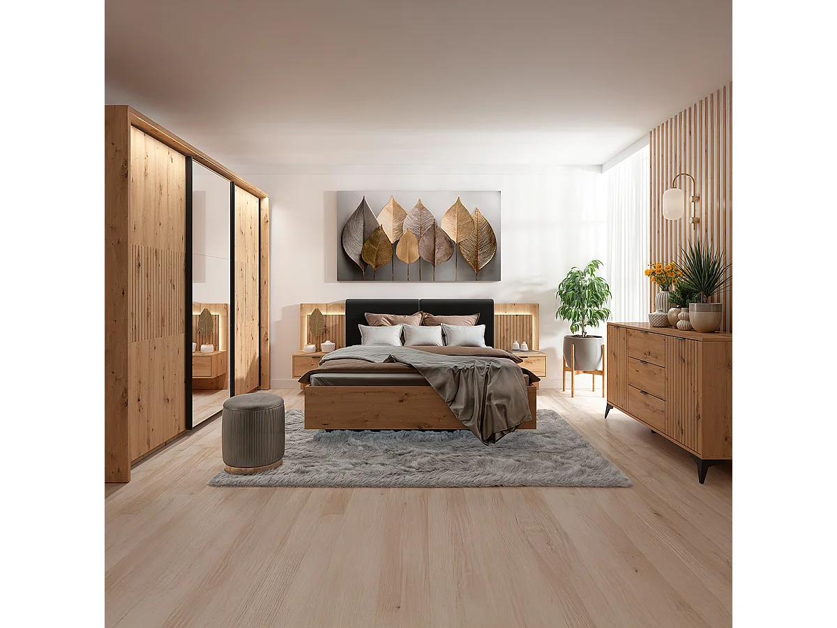 Lit coffre 160x200 ouverture latérale sommier inclus Mao Bois