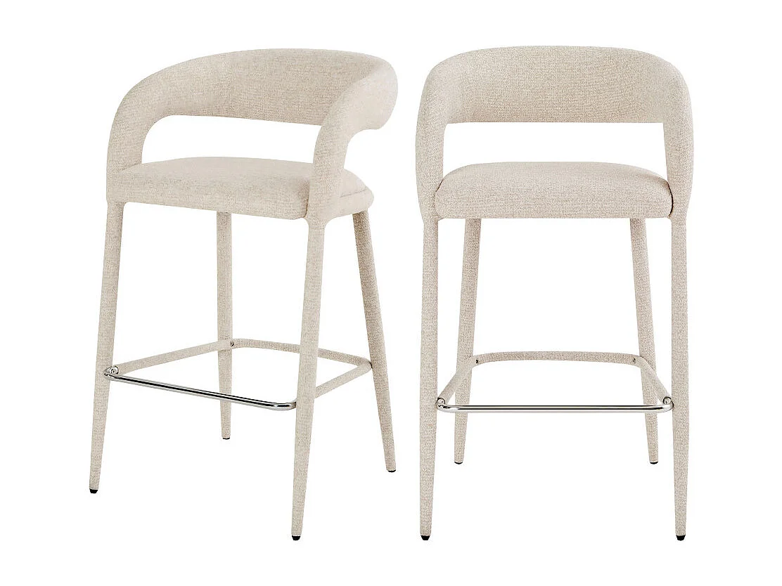 Romy - Lot de 2 chaises de bar en tissu H75cm - Beige chiné
