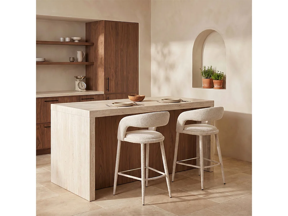 Romy - Lot de 2 chaises de bar en tissu H75cm - Beige chiné