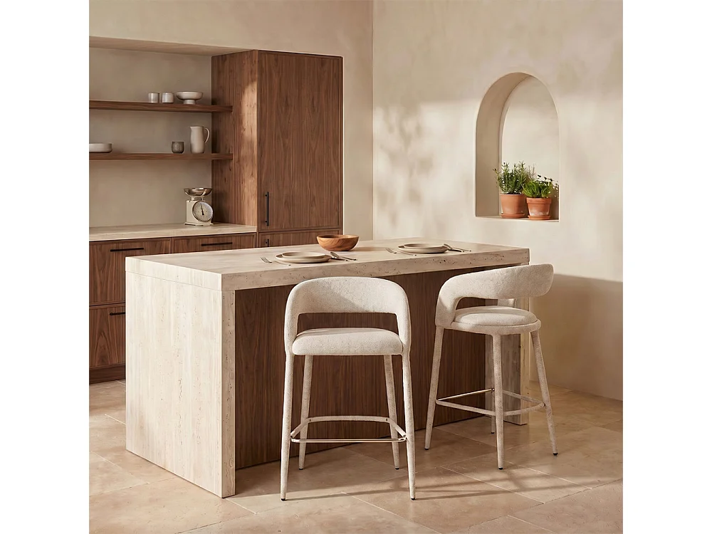 Romy - Lot de 2 chaises de bar en tissu H75cm - Beige chiné