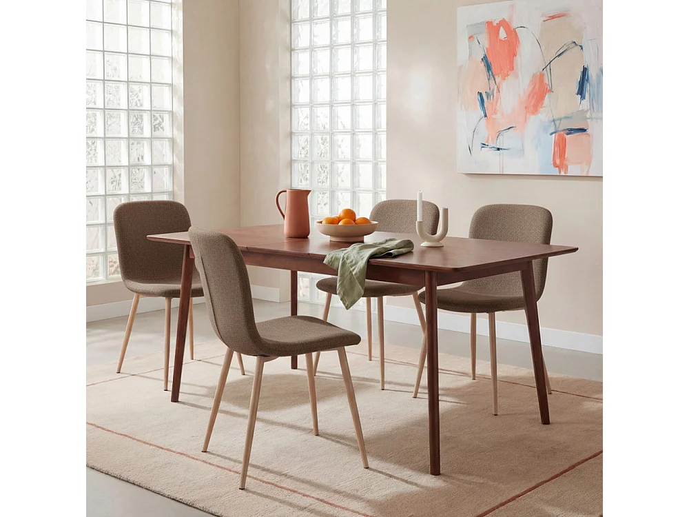 Gaston - Lot de 2 chaises en tissu piètement effet bois - Marron