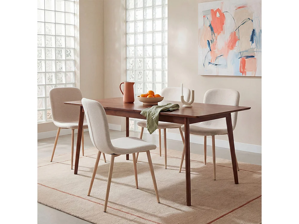 Gaston - Lot de 2 chaises en tissu piètement effet bois - Beige