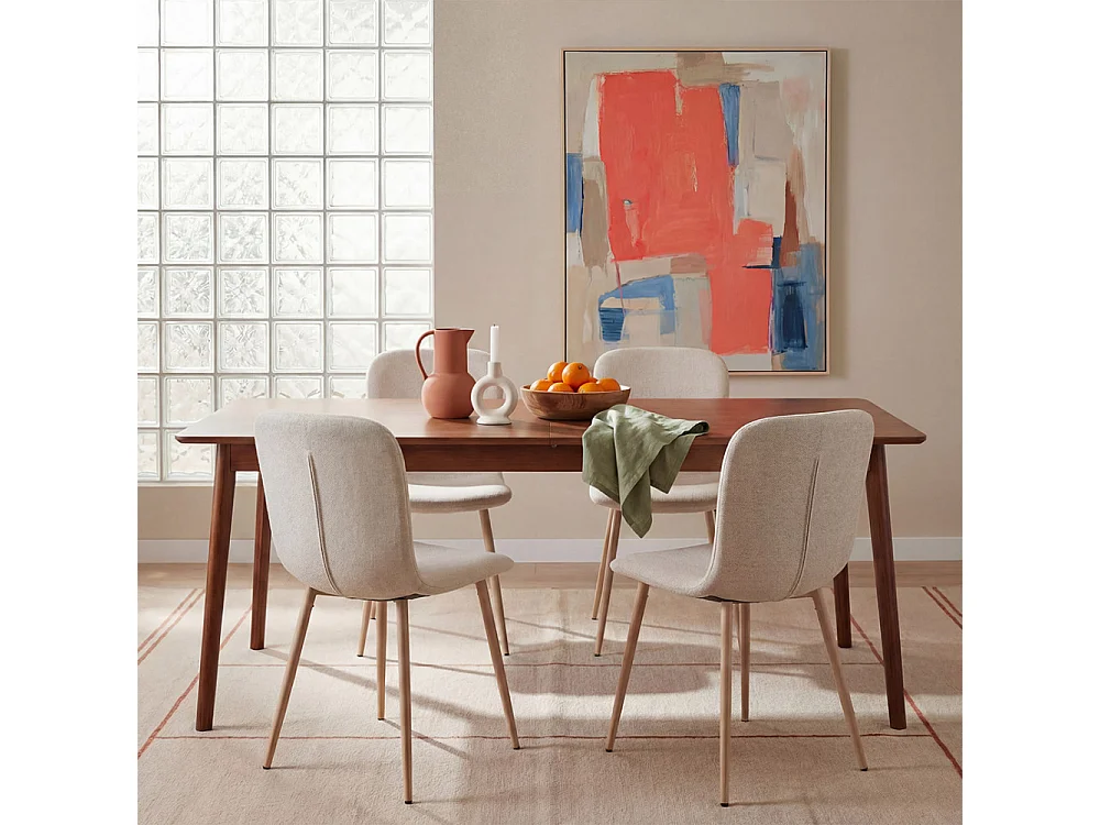 Gaston - Lot de 2 chaises en tissu piètement effet bois - Beige