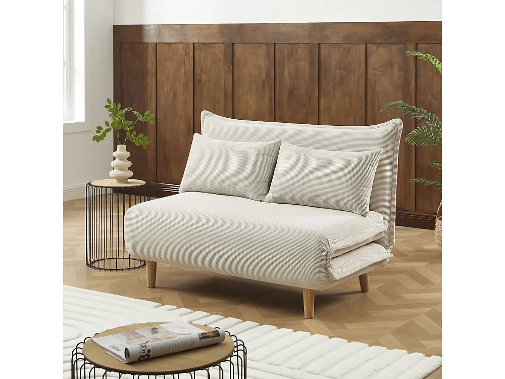 Nella - Canapé convertible 2 places en velours côtelé - Beige