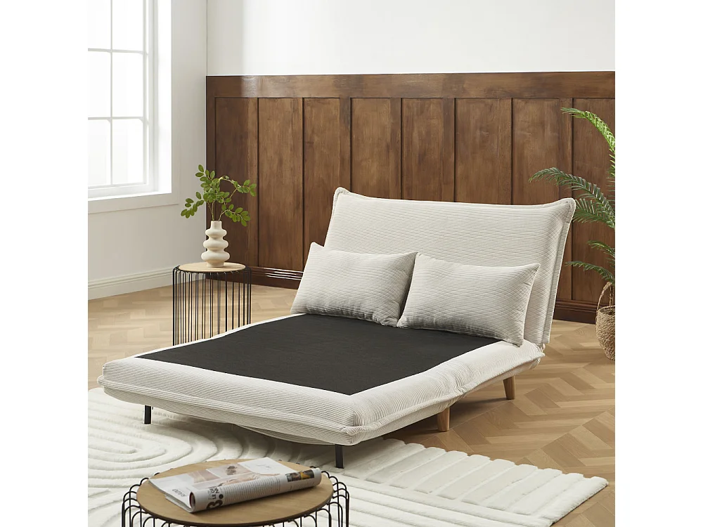 Nella - Canapé convertible 2 places en velours côtelé - Beige