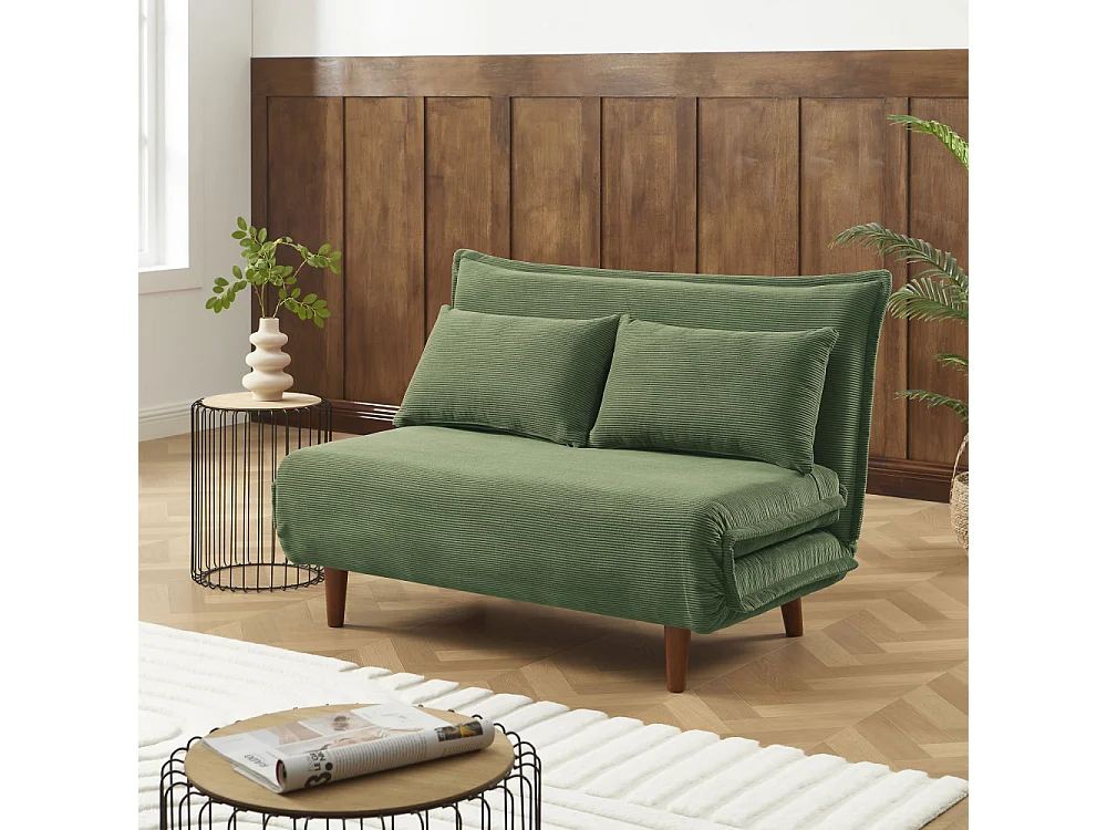 Nella - Canapé convertible 2 places en velours côtelé - Vert