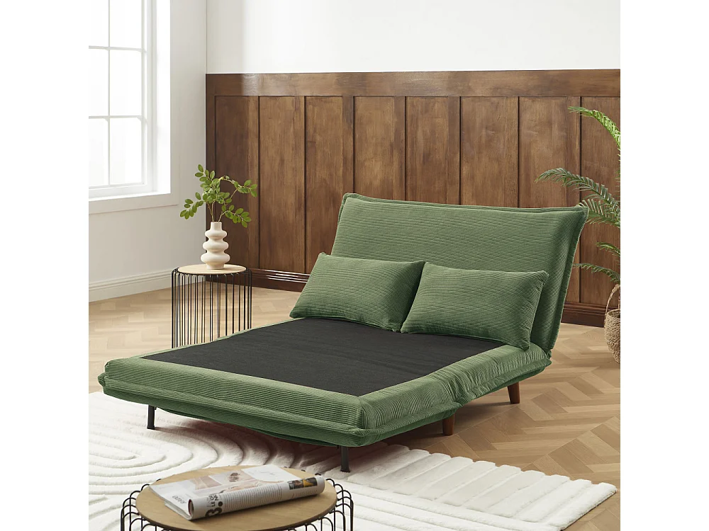 Nella - Canapé convertible 2 places en velours côtelé - Vert