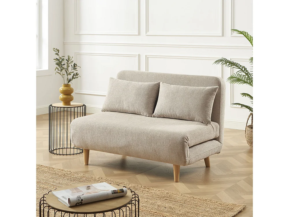 Nella - Canapé convertible 2 places en tissu - Beige
