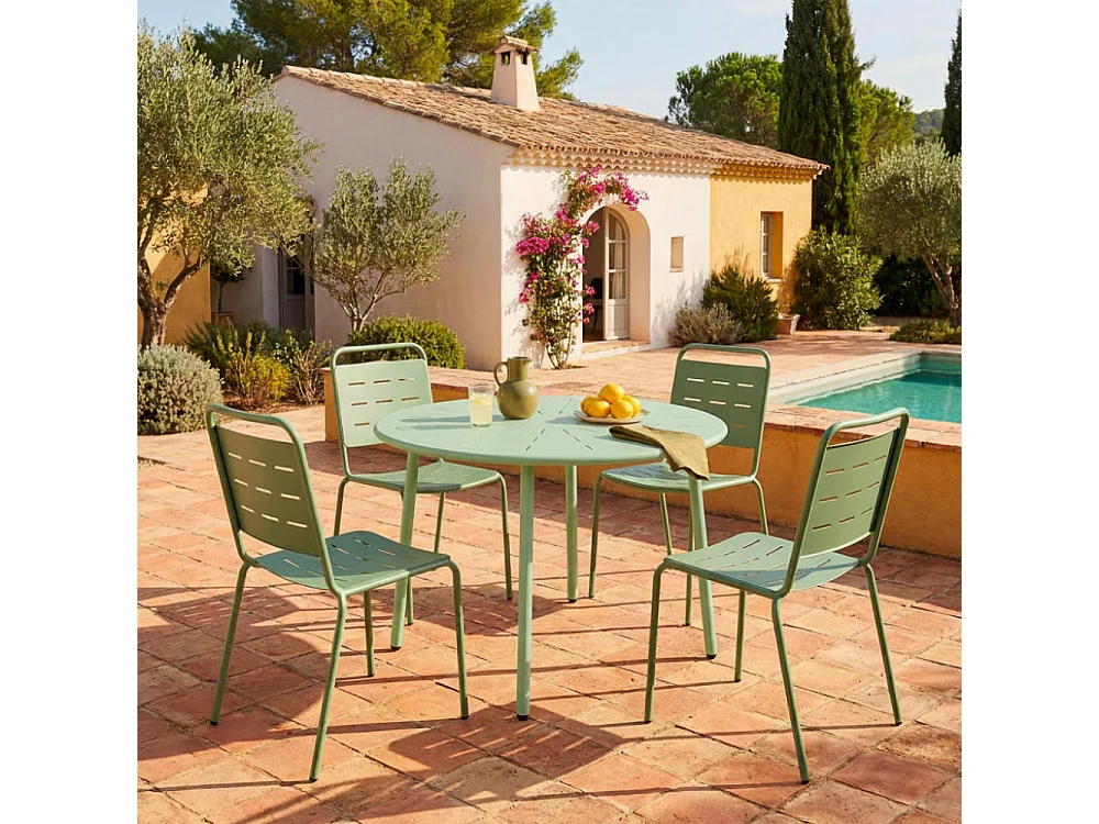 Zola - Table à manger de jardin 4 personnes ronde en métal  - Vert