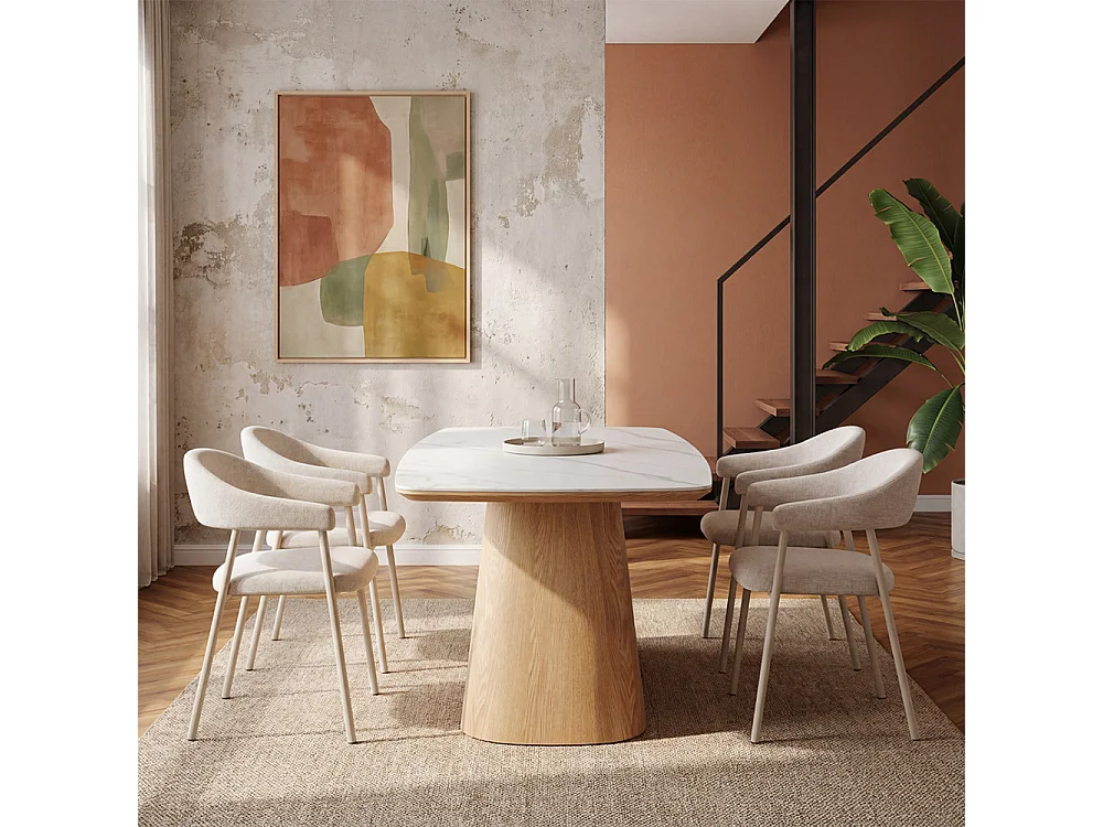 Leon - Lot de 2 fauteuils de table en tissu et métal - Beige