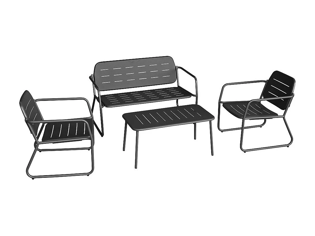 Zaro - Salon de jardin 4 places en métal - Gris foncé