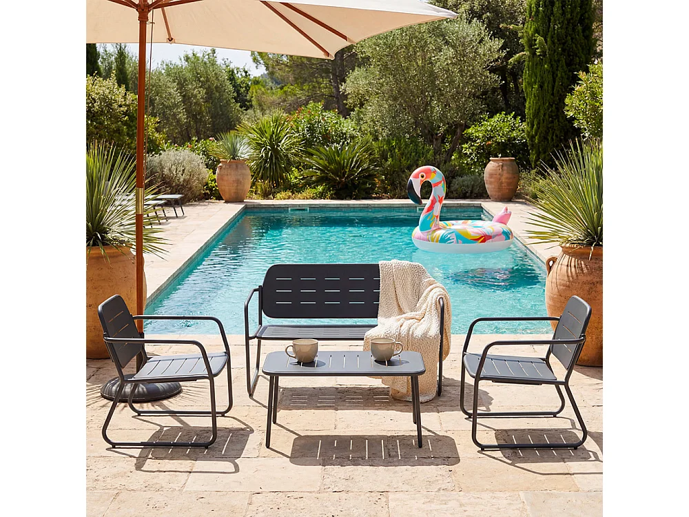 Zaro - Salon de jardin 4 places en métal - Gris foncé