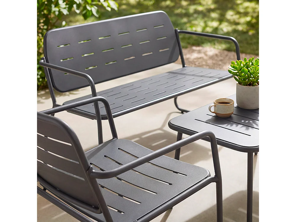 Zaro - Salon de jardin 4 places en métal - Gris foncé