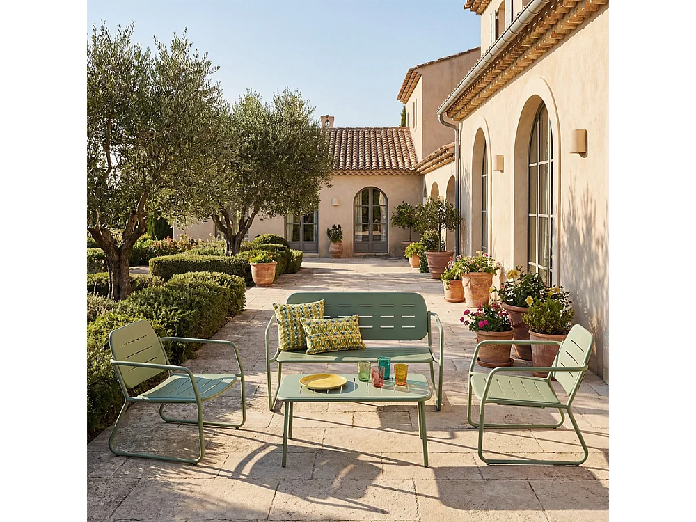 Zaro - Salon de jardin 4 places en métal - Vert