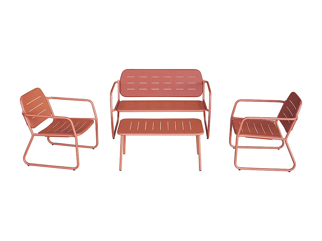 Zaro - Salon de jardin 4 places en métal - Terracotta