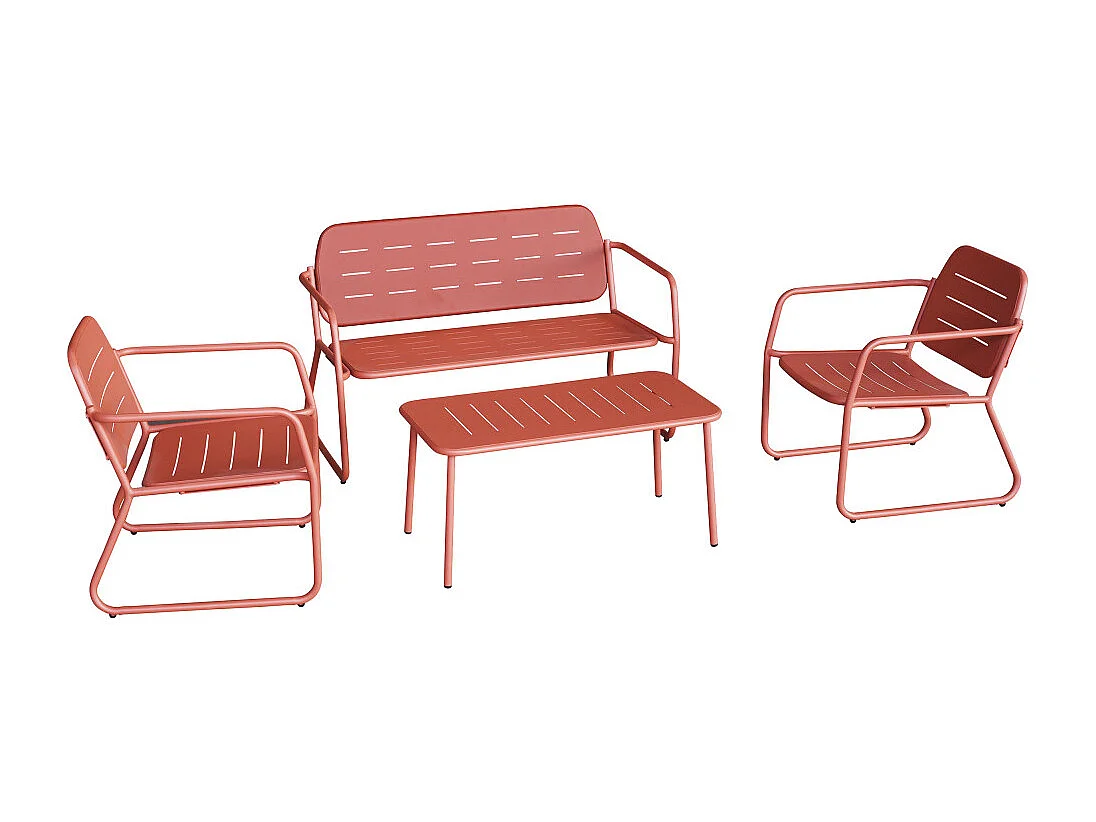 Zaro - Salon de jardin 4 places en métal - Terracotta