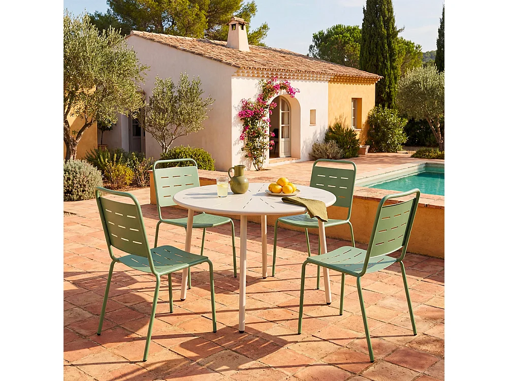 Zola - Table à manger de jardin 4 personnes ronde en métal  - Beige
