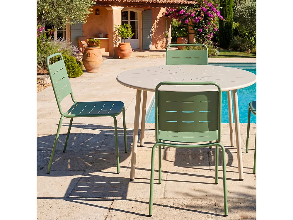 Zola - Table à manger de jardin 4 personnes ronde en métal  - Beige