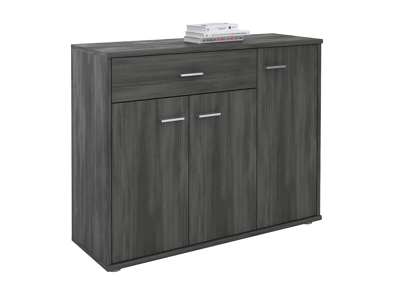 Buffet salle à manger CORALINE L 88 cm en bois massif coloris frêne gris avec 1 tiroir et 3 portes