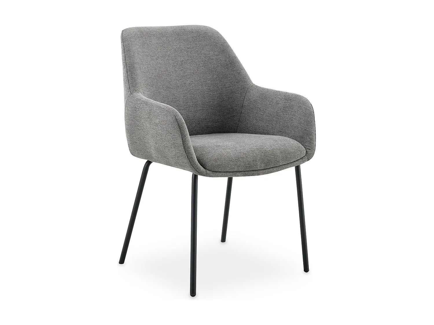 Lot de 2 Chaises de Salle à Manger TURSI en Tissu Gris Avec Accoudoirs, Assise Rembourrée et Dossier Enveloppant, Pieds en Métal