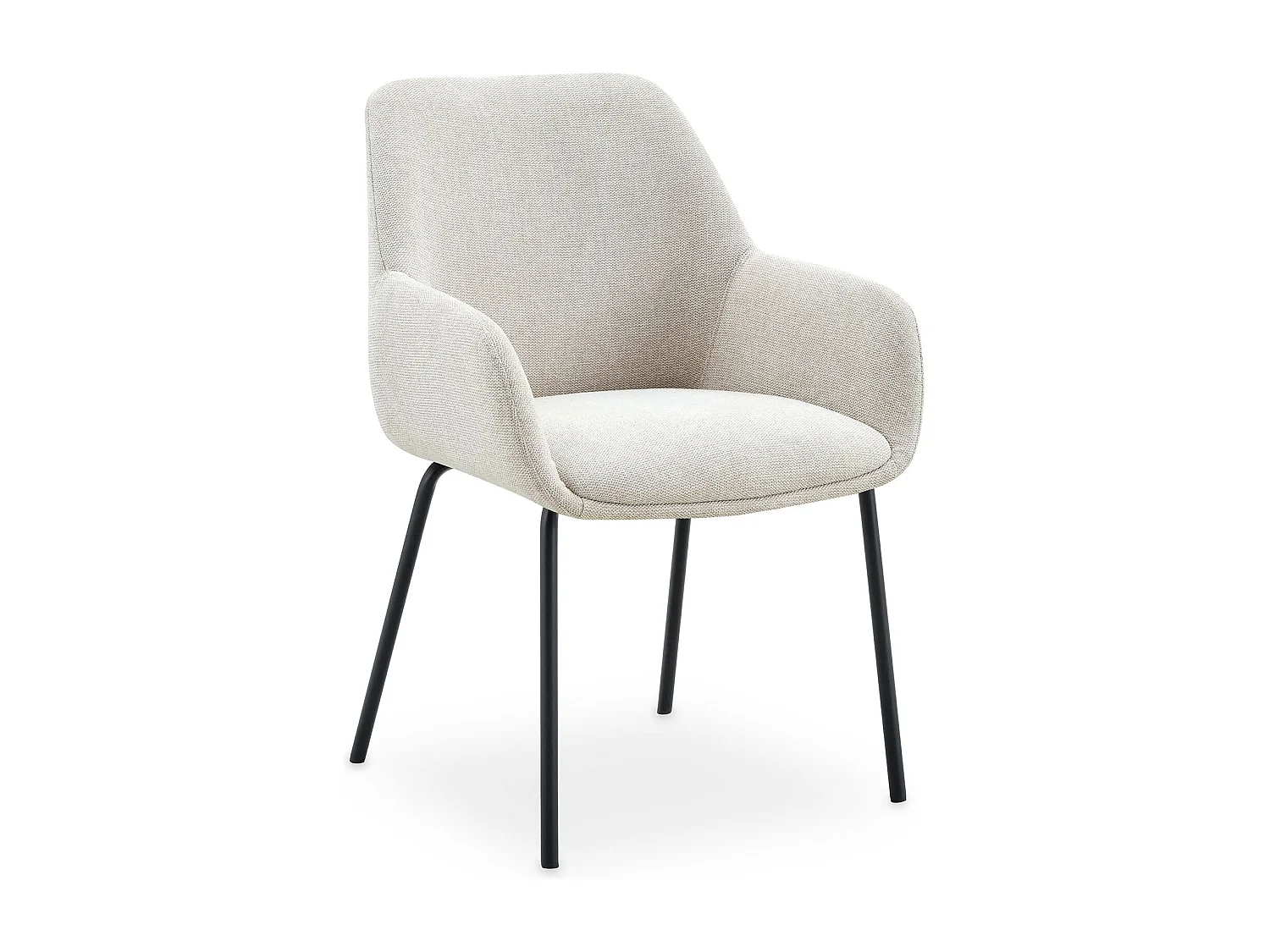 Lot de 2 Chaises de Salle à Manger TURSI en Tissu Beige Avec Accoudoirs, Assise Rembourrée et Dossier Enveloppant, Pieds en Métal