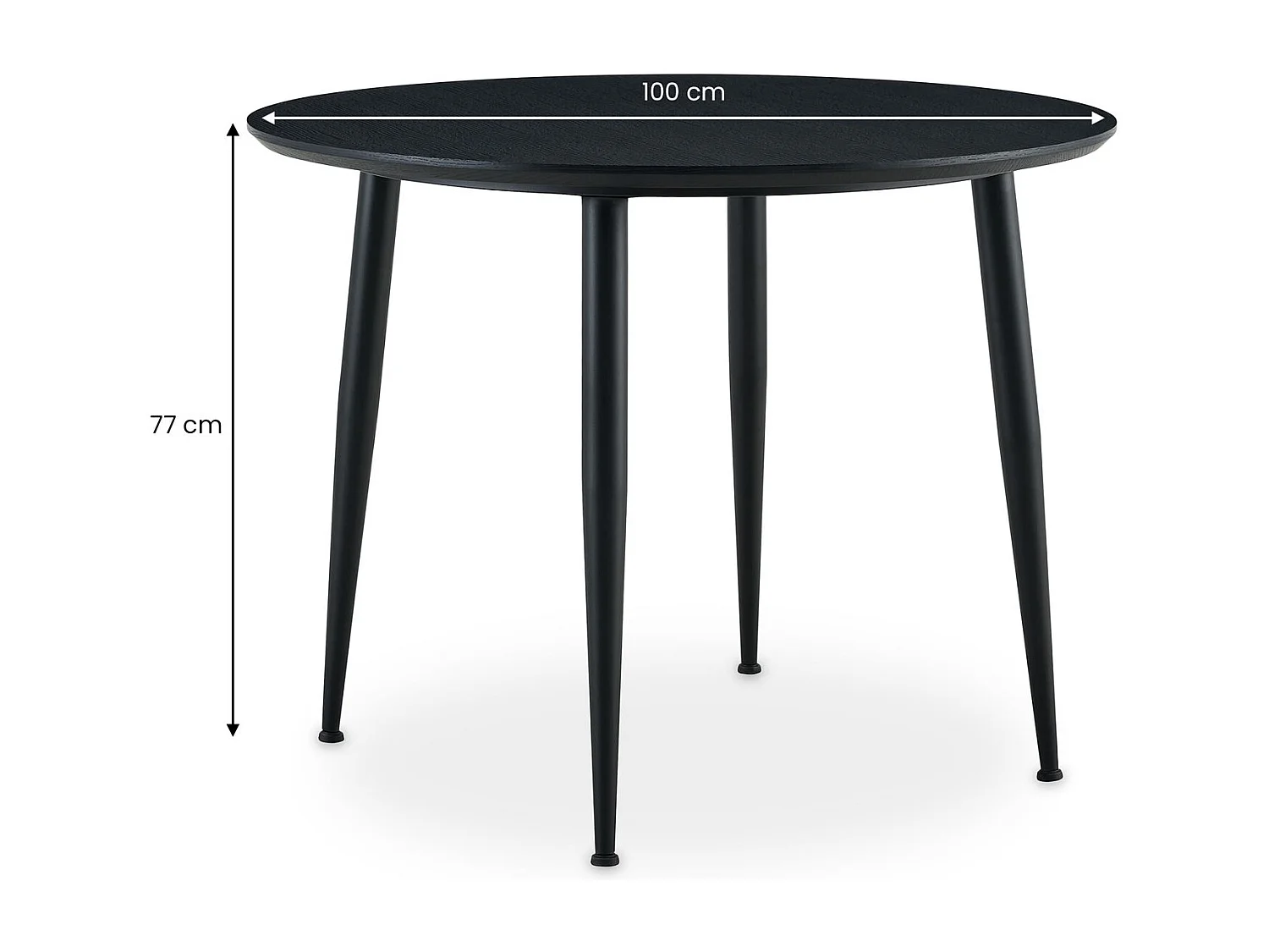 Table à Manger ronde NEVERS Ø 100 cm, Idéale pour 3 à 4 Personnes, Plateau en MDF Décor Bois Noir, Design Moderne