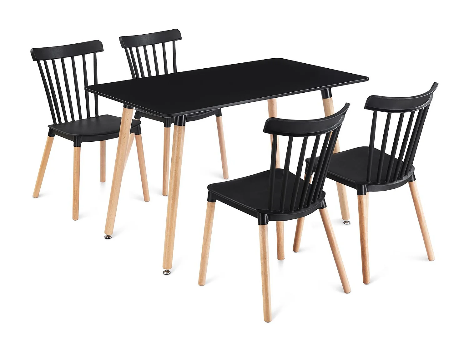 Ensemble Table et 4 Chaises SHANNON/RAVI Pour Salle à Manger, Longueur 120 cm, noir, petite table à manger pour 4 personnes