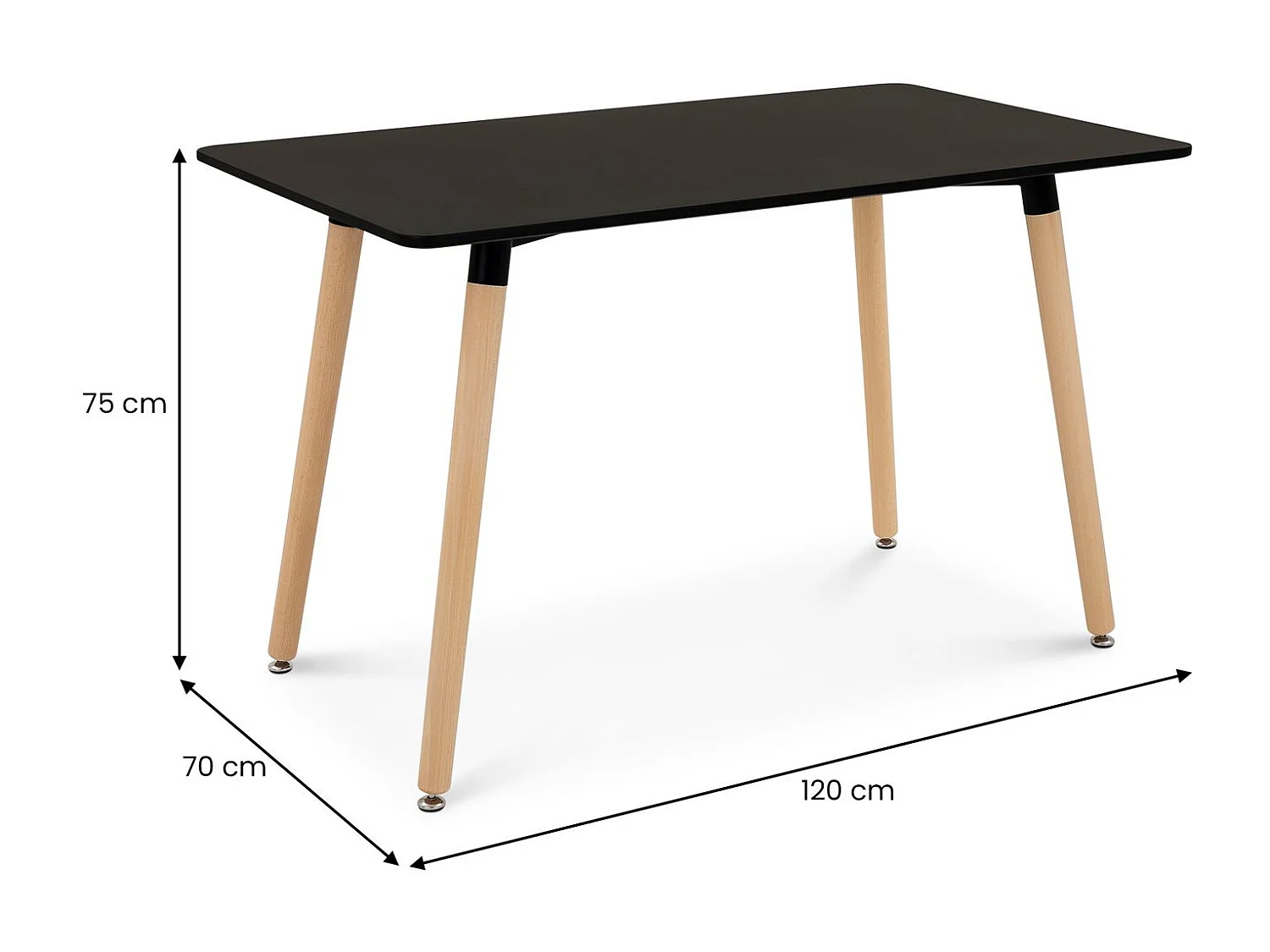 Table à Manger SHANNON, Rectangulaire, L 120 cm, 4 Personnes, Noir, Table Salle à Manger au Style Scandinave
