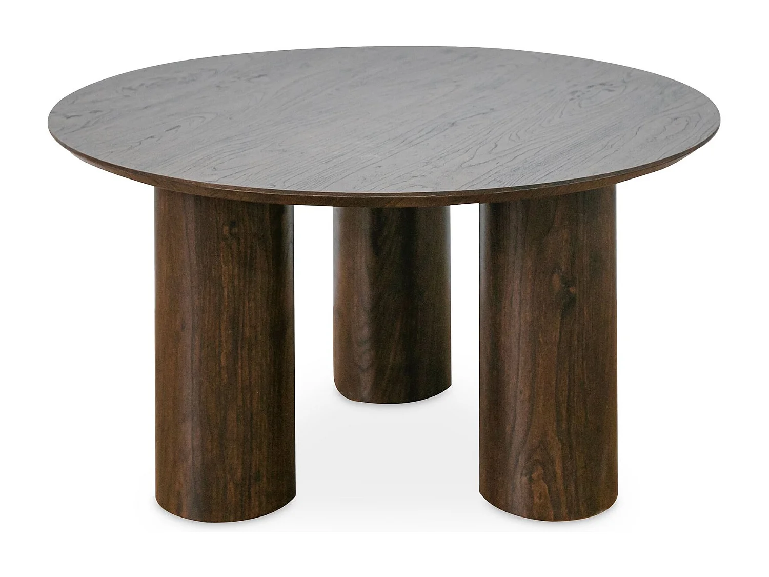 Table Basse Ronde ESTER Ø 70 cm en Bois Brun Foncé, Design Sculptural avec Pieds Cylindriques et Plateau Rond, Moderne et Élégante