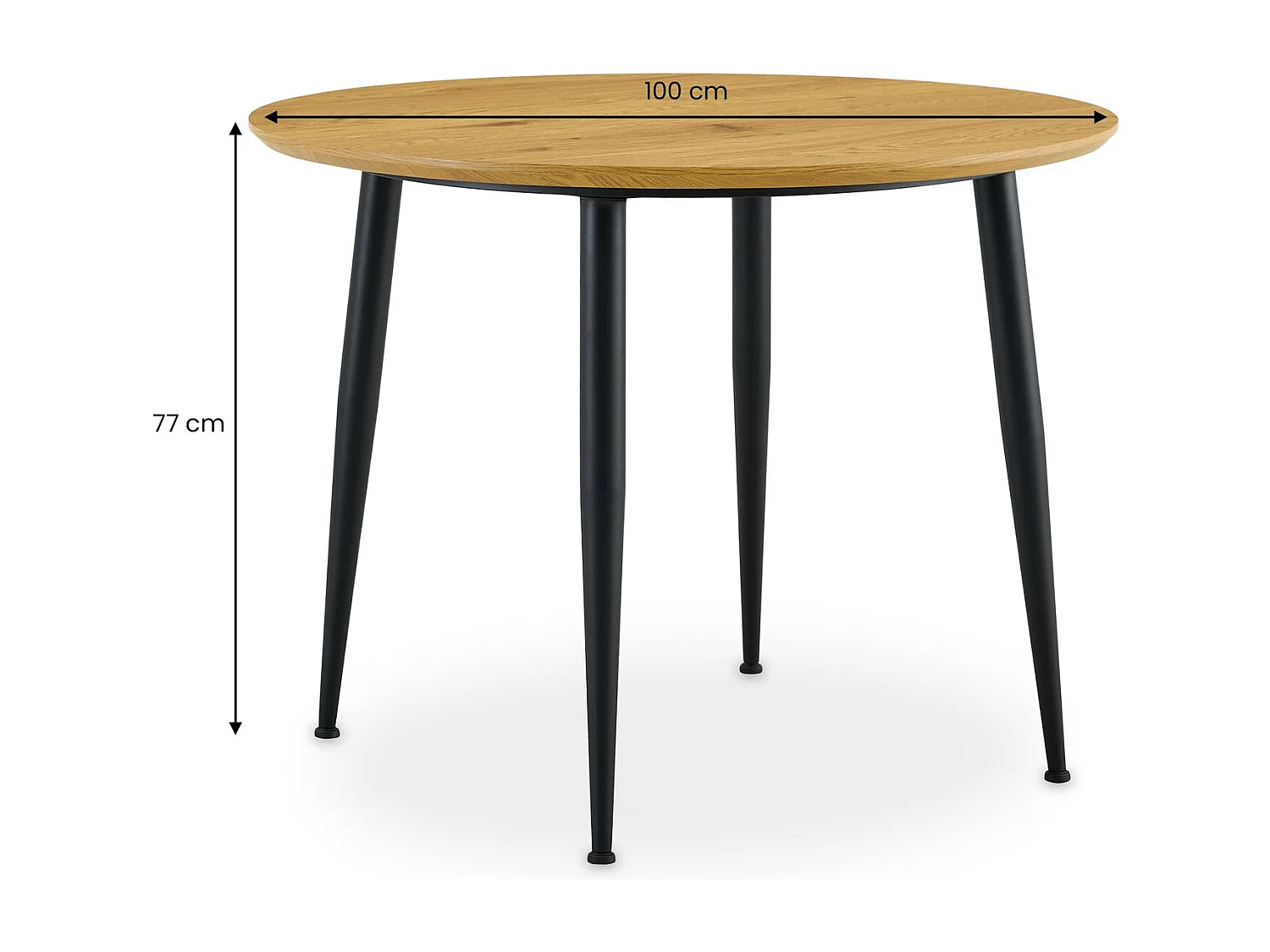 Table à Manger ronde NEVERS Ø 100 cm, Idéale pour 3 à 4 Personnes, Plateau en MDF Décor Bois Couleur Chêne, Design Moderne