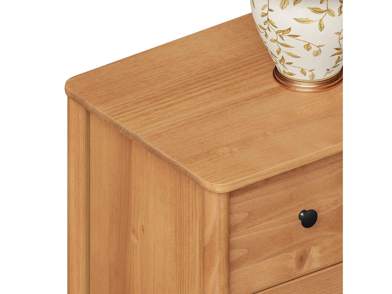 Commode chambre APOANA L 132 cm 6 tiroirs en bois massif coloris chêne, meuble de rangement pour vêtements
