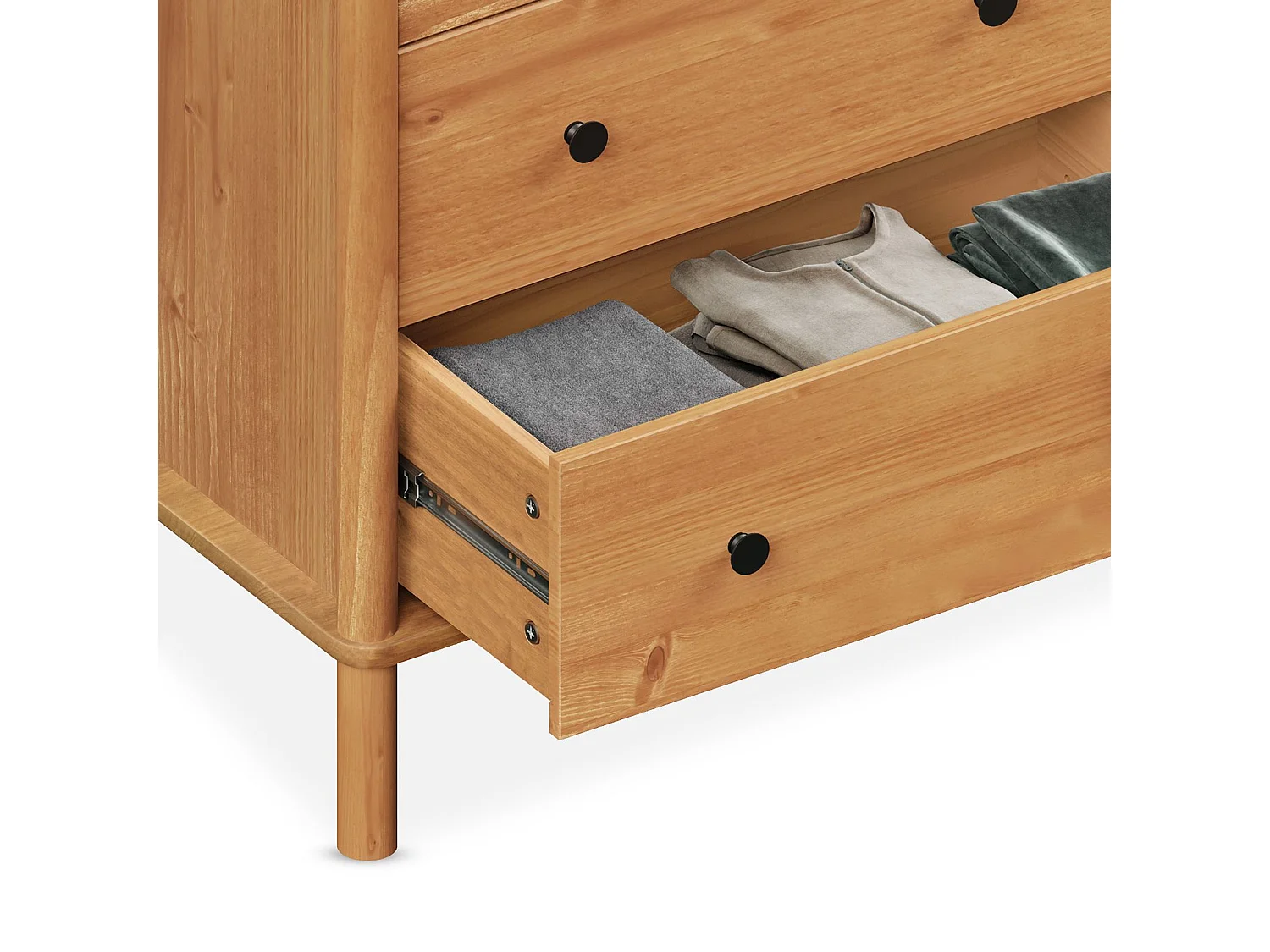 Commode chambre APOANA L 132 cm 6 tiroirs en bois massif coloris chêne, meuble de rangement pour vêtements