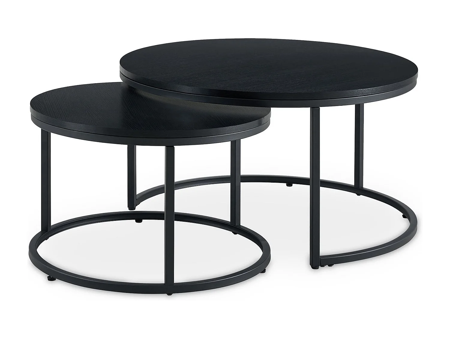 Tables Basses Gigognes TOURS, Rondes Ø 80 cm, Plateaux en MDF Décor Bois Noir, Lot de 2 Tables de Salon Gigognes