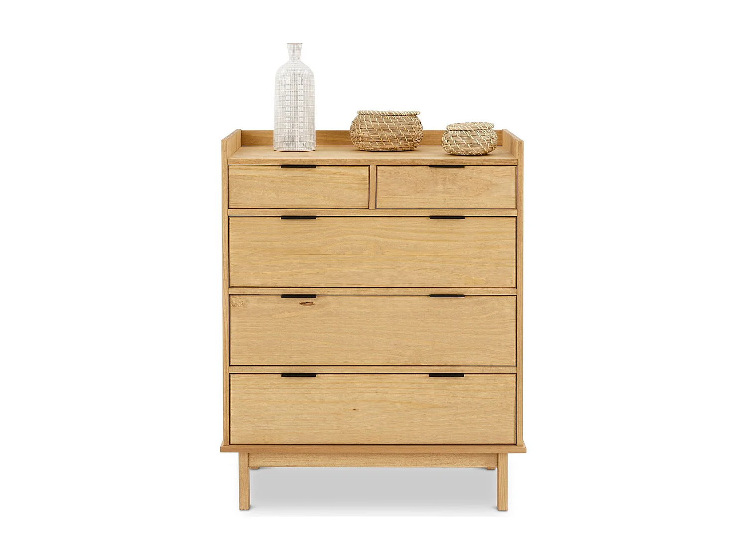 Commode TEPERA L 74 cm avec 5 Tiroirs en Bois Massif Finition Laquée, Meuble de Rangement pour Vêtements Design Moderne et Naturel