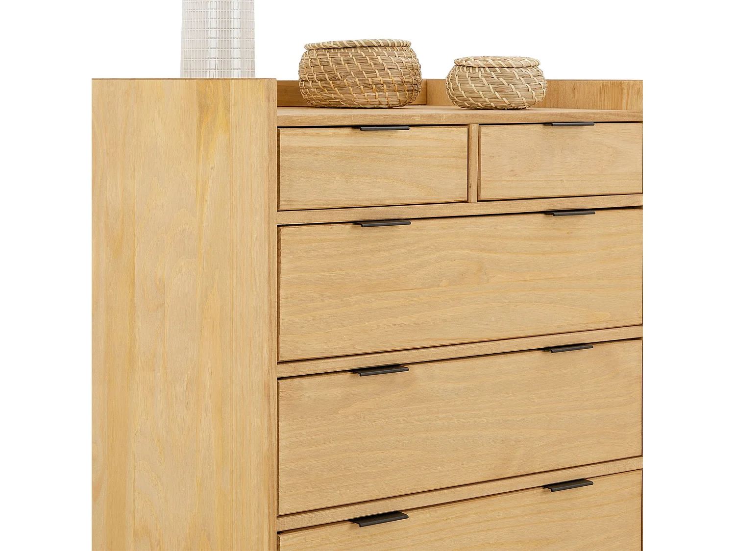 Commode TEPERA L 74 cm avec 5 Tiroirs en Bois Massif Finition Laquée, Meuble de Rangement pour Vêtements Design Moderne et Naturel