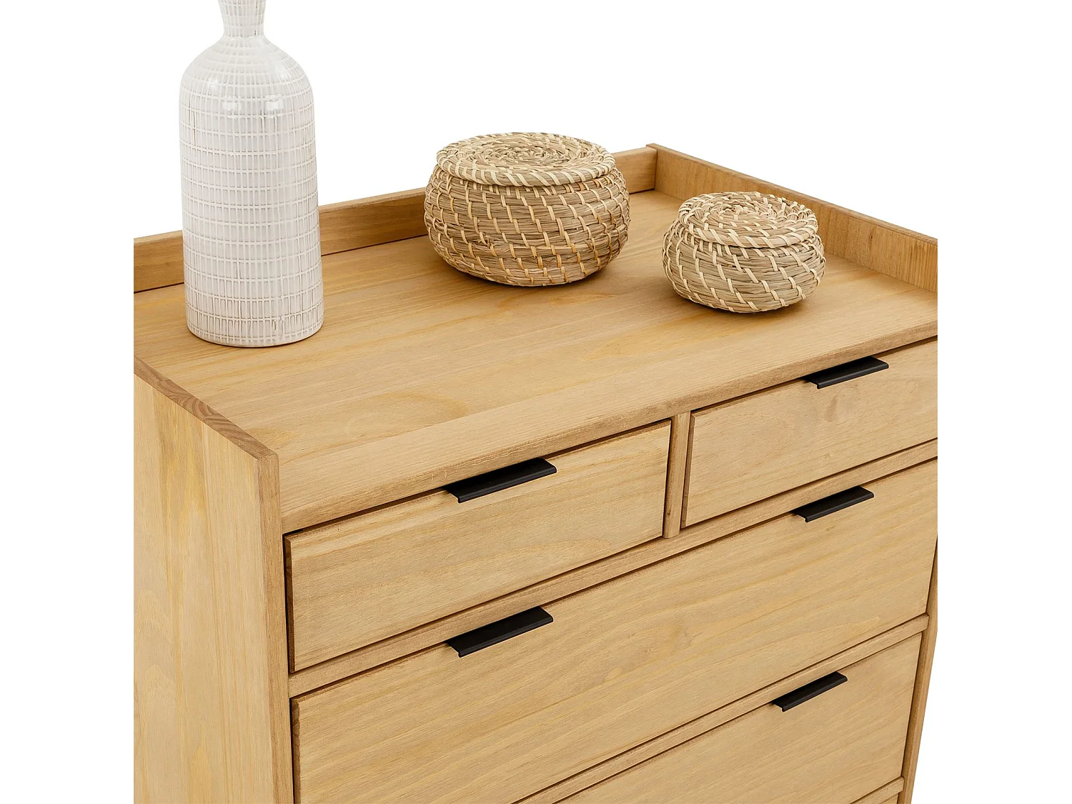 Commode TEPERA L 74 cm avec 5 Tiroirs en Bois Massif Finition Laquée, Meuble de Rangement pour Vêtements Design Moderne et Naturel
