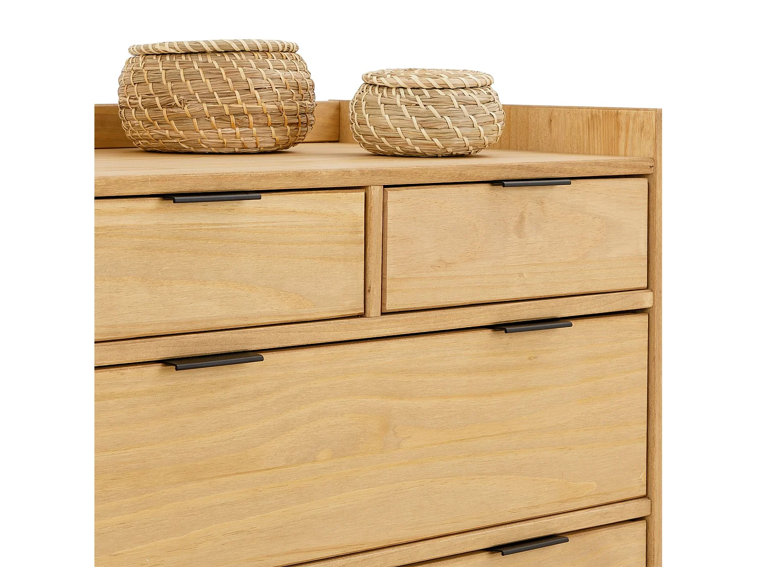 Commode TEPERA L 74 cm avec 5 Tiroirs en Bois Massif Finition Laquée, Meuble de Rangement pour Vêtements Design Moderne et Naturel