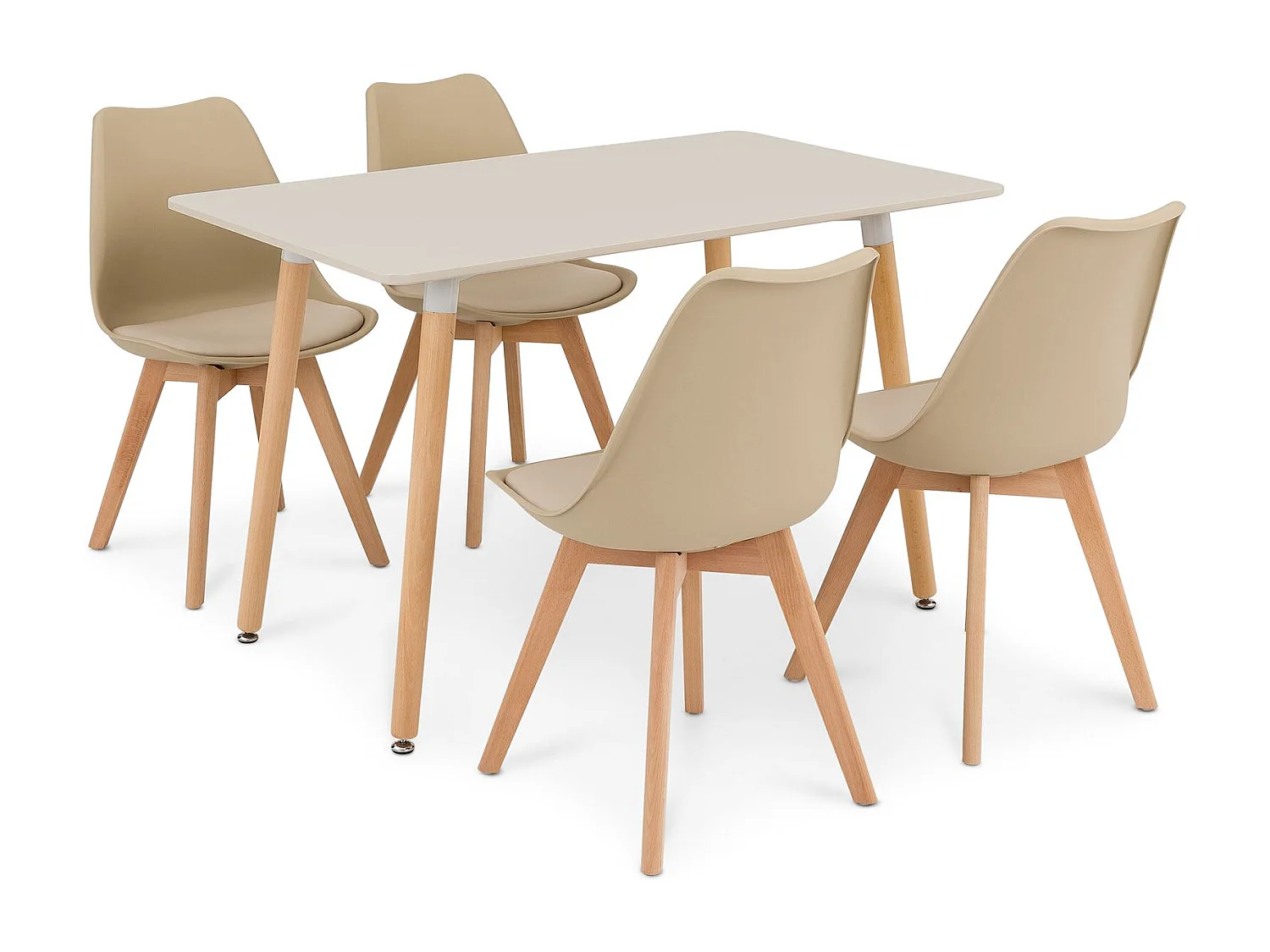 Ensemble Table et 4 Chaises SHANNON/ABBY Pour Salle à Manger, Longueur 120 cm, blanc crème, petite table à manger pour 4 personnes