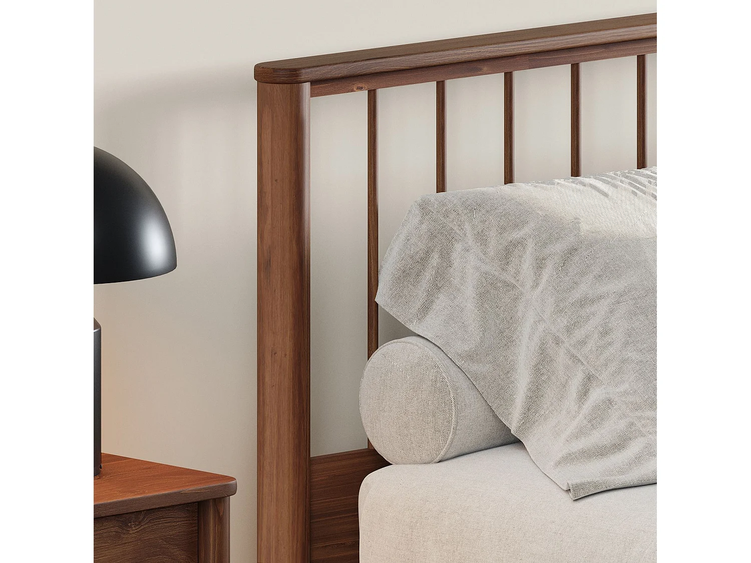 Lit 180 x 200 avec sommier APOANA en bois massif coloris châtaignier, cadre robuste avec tête de lit à barreaux, lit adulte double