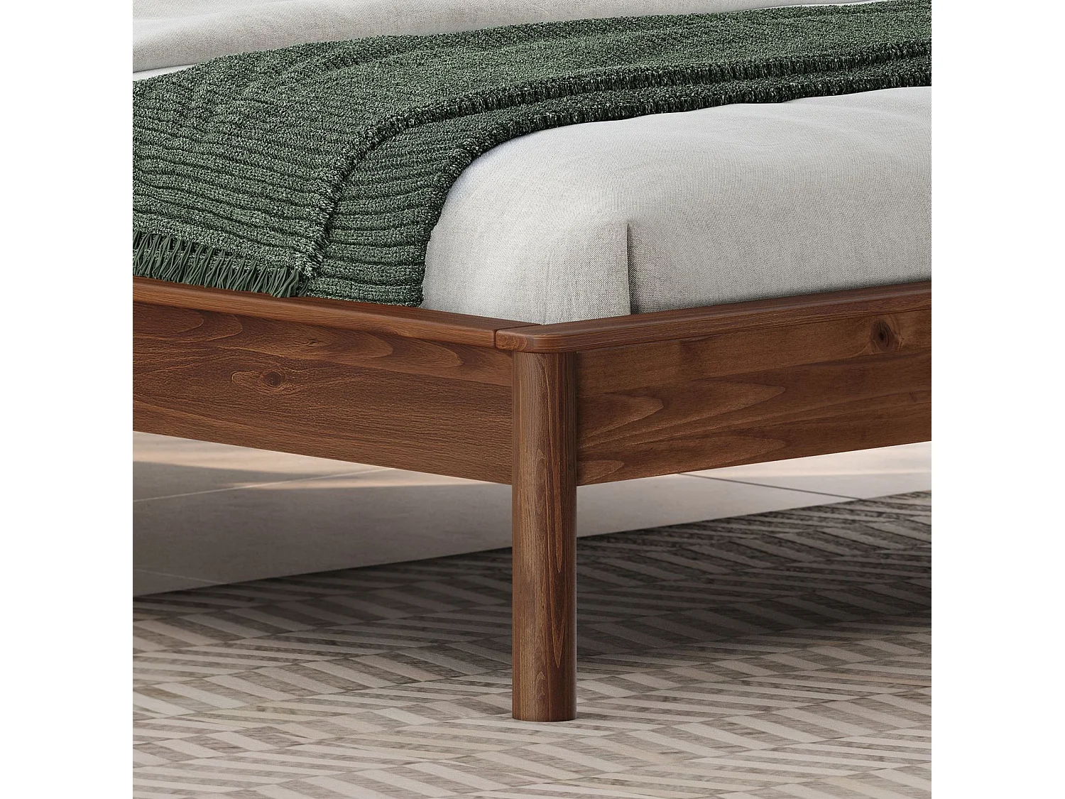 Lit 180 x 200 avec sommier APOANA en bois massif coloris châtaignier, cadre robuste avec tête de lit à barreaux, lit adulte double