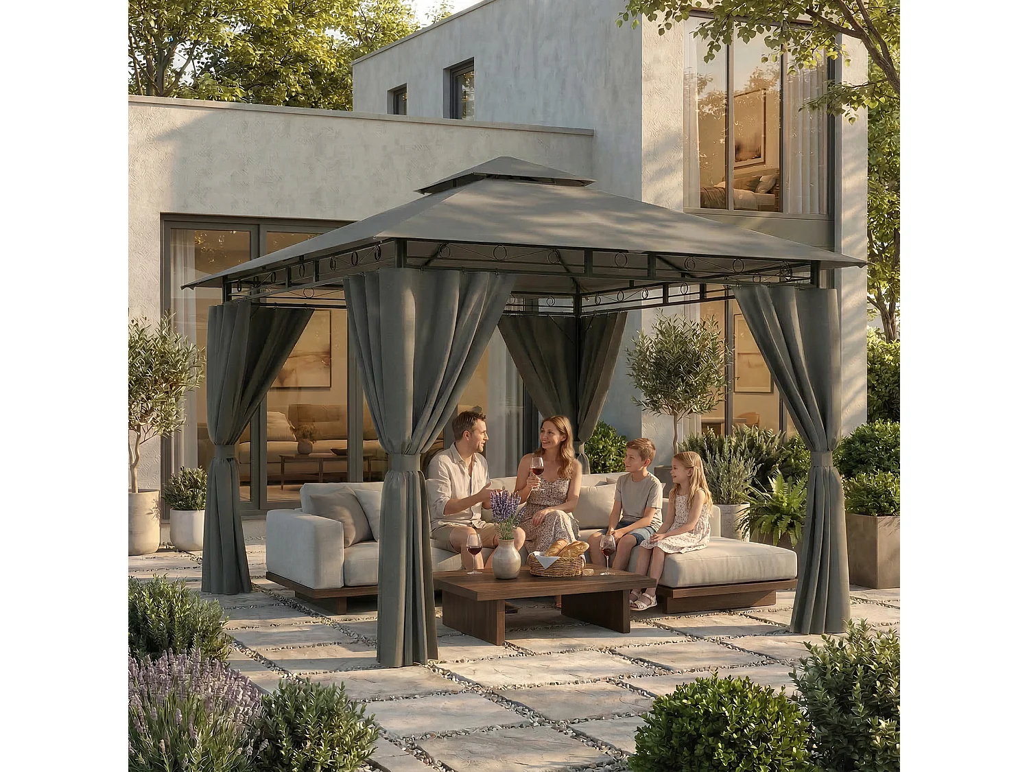 Devoko Tonnelle de Jardin 3x3m , Imperméable Deluxe Tonnelle, Tonnelle de Jardin Exterieur pour 4-6 Personnes,, Tonnelles à Cadre Métallique