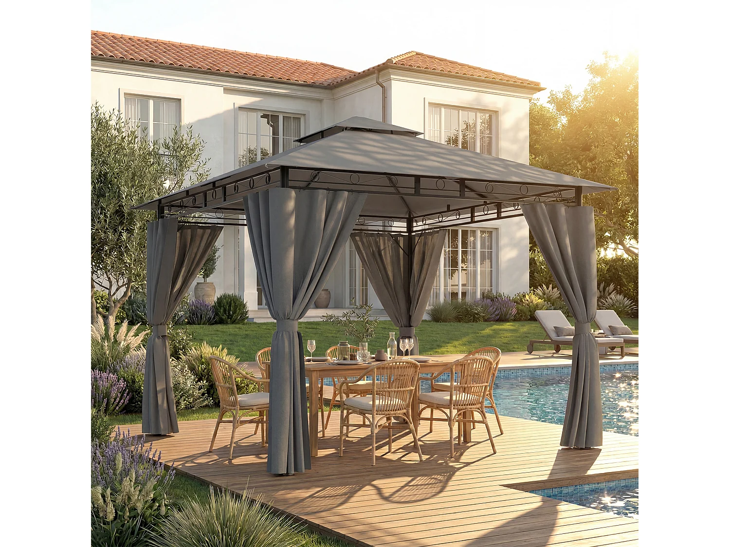 Devoko Tonnelle de Jardin 3x3m , Imperméable Deluxe Tonnelle, Tonnelle de Jardin Exterieur pour 4-6 Personnes,, Tonnelles à Cadre Métallique