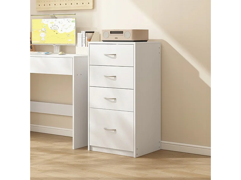 Libreria moderna con 4 cassetti, stile loft, comò bianco, mobile da ufficio grande, 85 cm